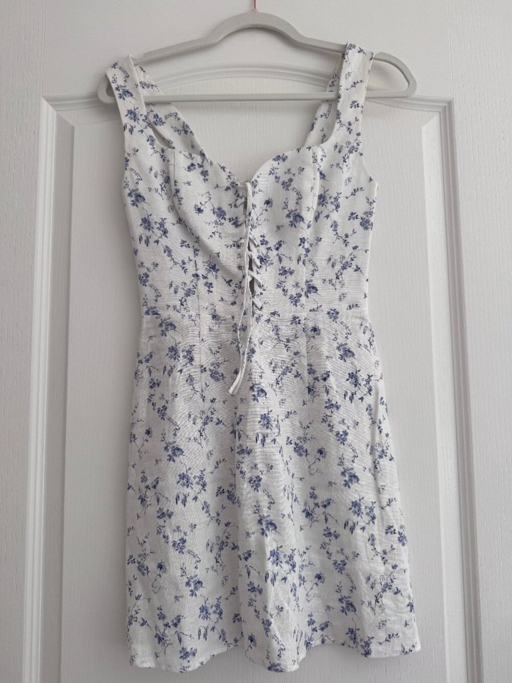 Reformation Elettra Linen Dress Sinead Blue Floral Mini Size 0